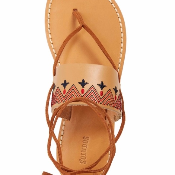 Soludos Embroidered Leather Lace-Up Sandals Tan - Picture 5 of 8